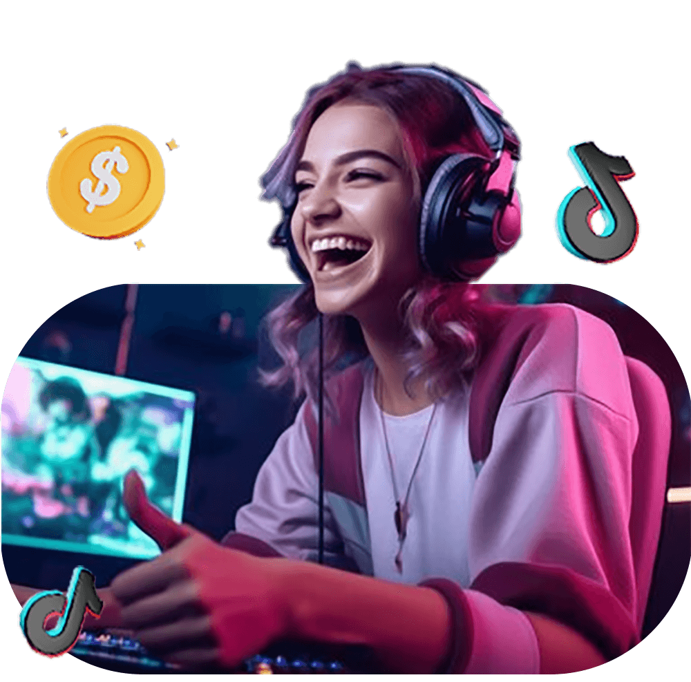 Creator celebrating with headphones in a streaming setup